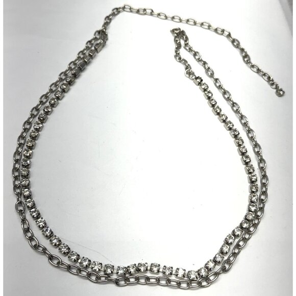 Vintage rhinestone silver chain belt - Picture 1 of 5